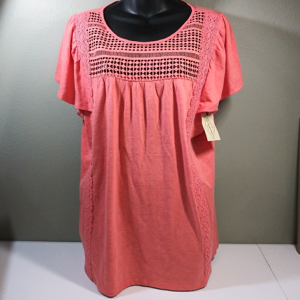 NWT St. John's Bay Coral Embroidered Short Sleeve